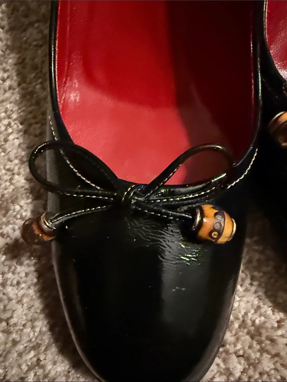 Gucci Black Patent Leather heel with Red Insole
